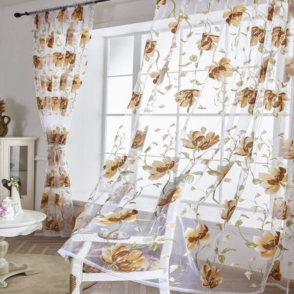 

Flower Print Single Panel Curtain, Multicolor
