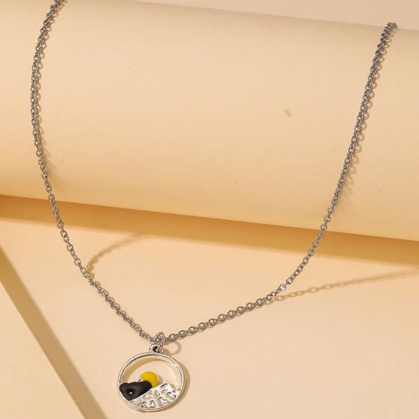 

Hollow Round Pendant Necklace, Multicolor