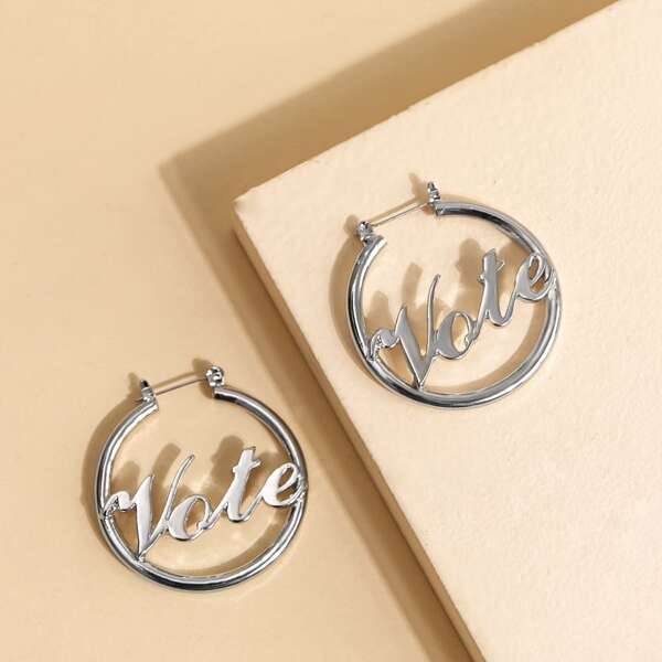 

Letter Decor Hoop Earrings, Silver