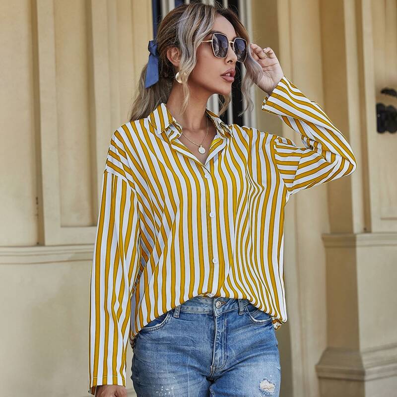 

Vertical Striped Drop Shoulder Blouse, Multicolor