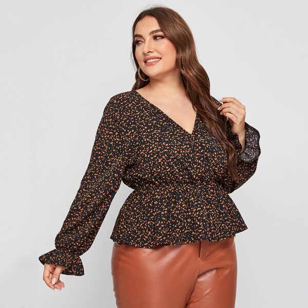

Plus All Over Print Ruffle Hem Flounce Sleeve Blouse, Multicolor