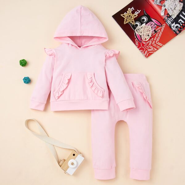 

Baby Girl Ruffle Pocket Hoodie & Sweatpants, Baby pink