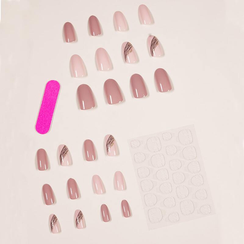 

24pcs Fake Nail & 1sheet Tape & 1pc Nail File, Pink