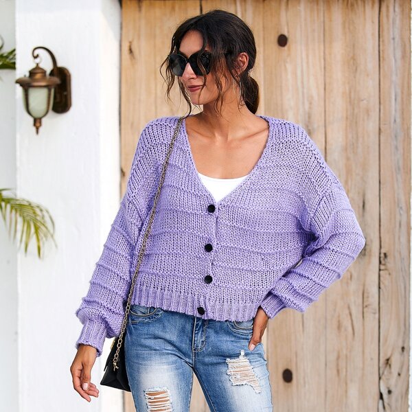 

Solid Drop Shoulder Sweater Coat, Violet purple