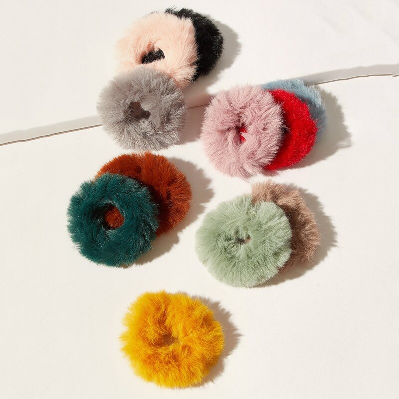 

2pcs Random Fluffy Hair Tie, Multicolor
