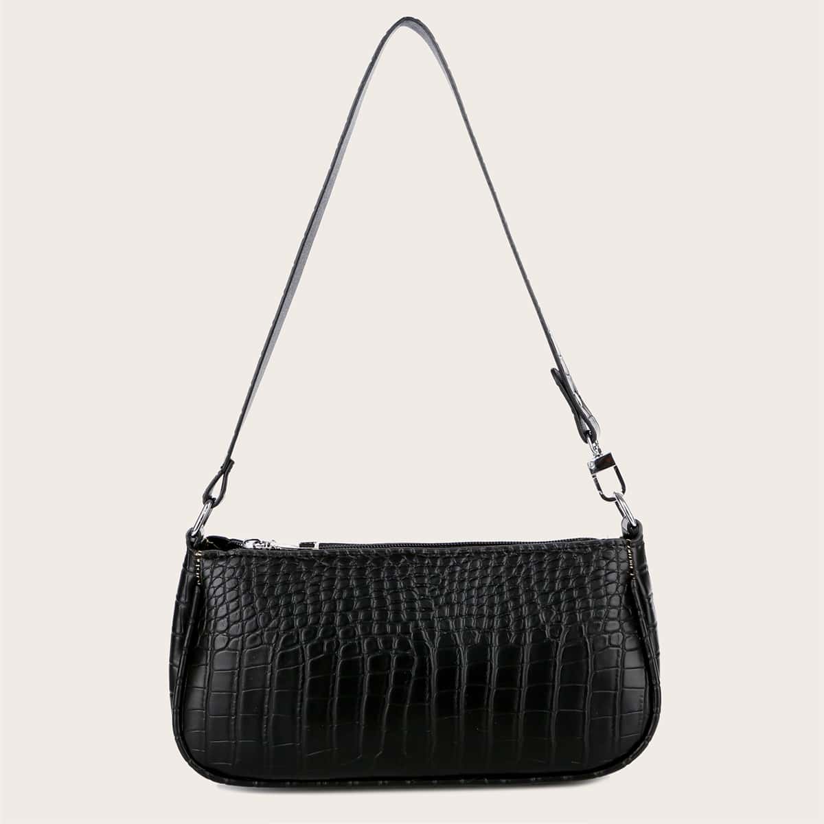 

Croc Embossed Baguette Bag, Black
