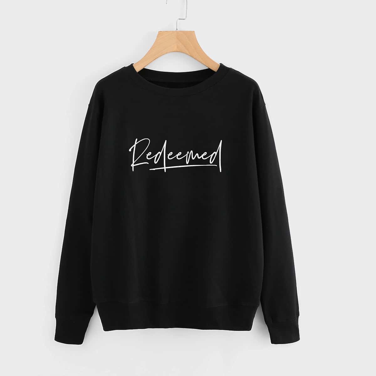 

Letter Graphic Round Neck Sweatshirt, Black