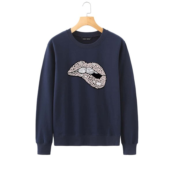 

Leopard Mouth Print Sweatshirt, Navy blue