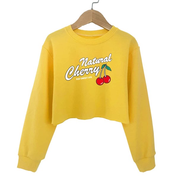

Girls Cherry And Letter Graphic Crop Sweatshirt, Yellow