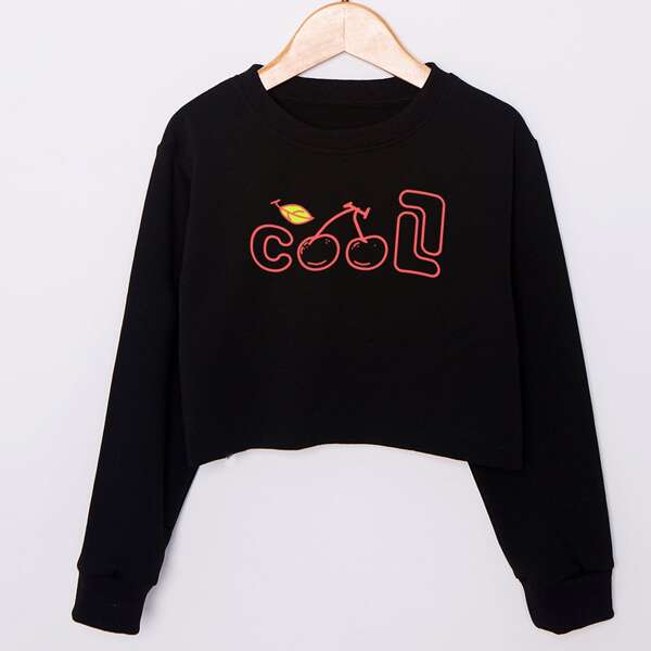 

Girls Letter Graphic Crop Sweatshirt, Black