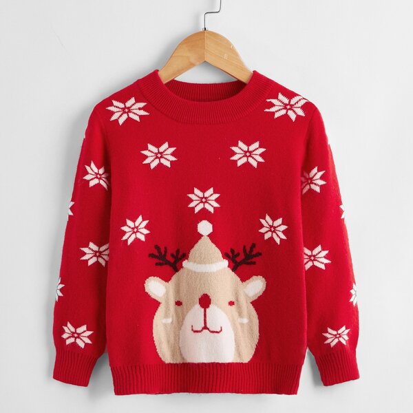

Toddler Girls Christmas Pattern Sweater, Red