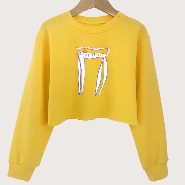 

Girls Cartoon Graphic Crop Sweatshirt, Yellow