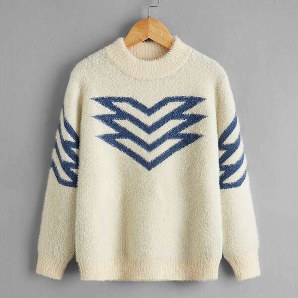 

Boys Chevron Pattern Fluffy Sweater, Beige