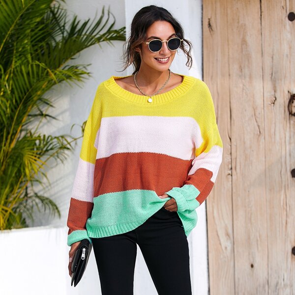 

Color-block Drop Shoulder Oversized Sweater, Multicolor
