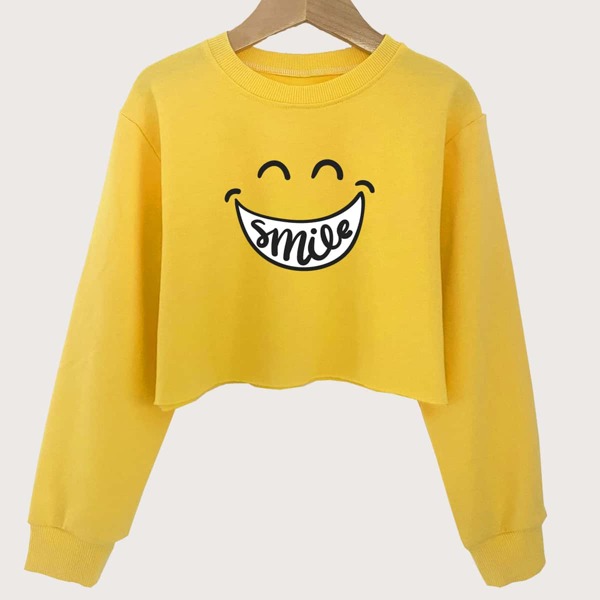

Girls Cartoon Graphic Crop Sweatshirt, Yellow