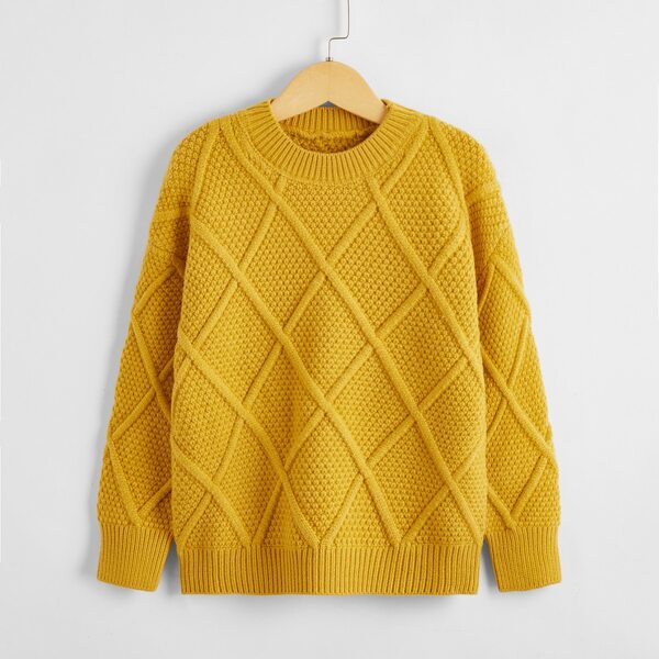 

Girls Solid Drop Shoulder Sweater, Mustard yellow