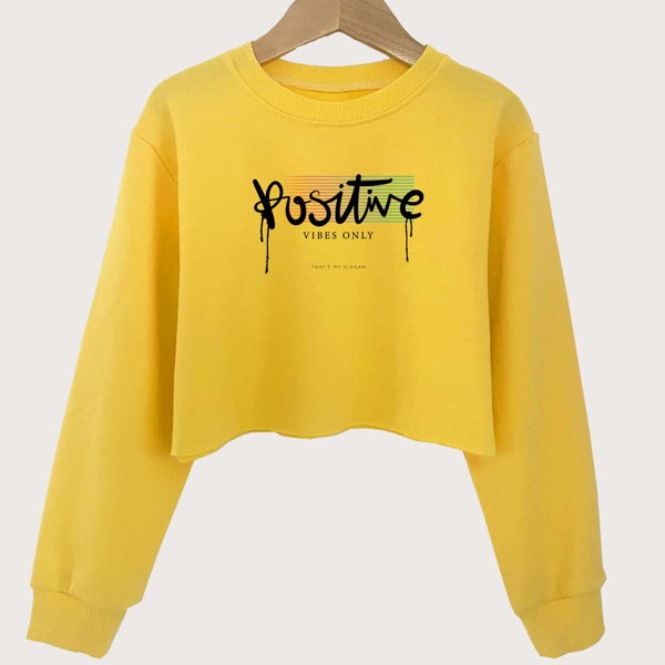 

Girls Letter Graphic Crop Sweatshirt, Yellow