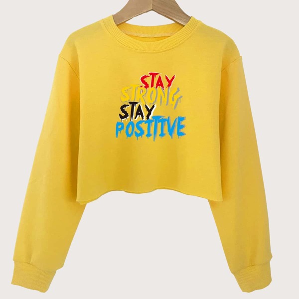 

Girls Slogan Graphic Crop Sweatshirt, Yellow