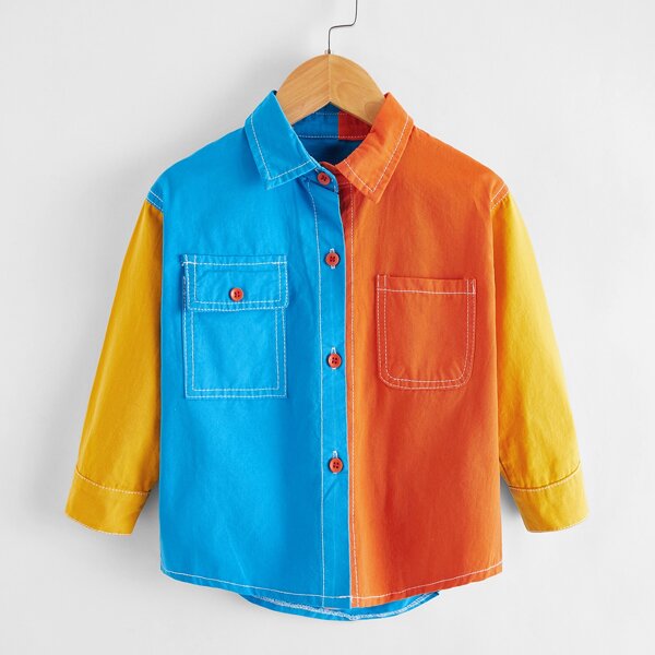 

Toddler Boys Cut And Sew Flap Pocket Shirt, Multicolor