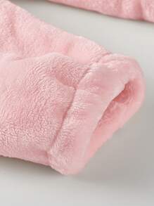 SHEIN Bebé niña Mameluco de dormir con dibujos animados con diseño de oreja 3D con lazo de pie de franela con capucha - Rosa Pálido - Ver 6