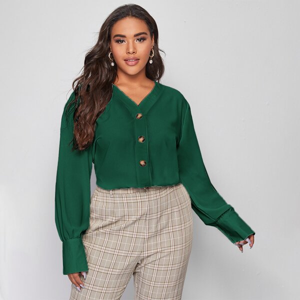 

Plus Buttoned Front Blouse, Green