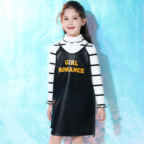

Girls Letter Graphic PU Leather Cami Dress Without Top, Black