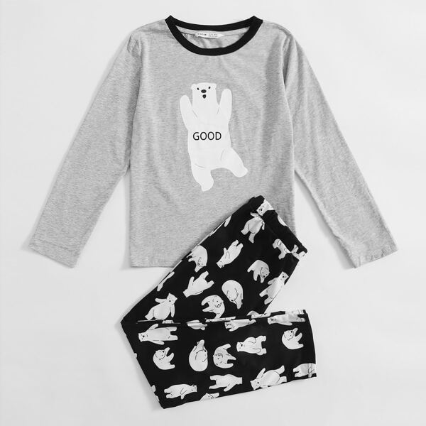 

Boys Letter and Bear Print Top & Pants PJ Set, Multicolor