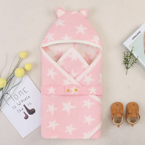 

Baby Girl Star Pattern 3D Ear Patched Swaddle Sleeping Bag, Baby pink