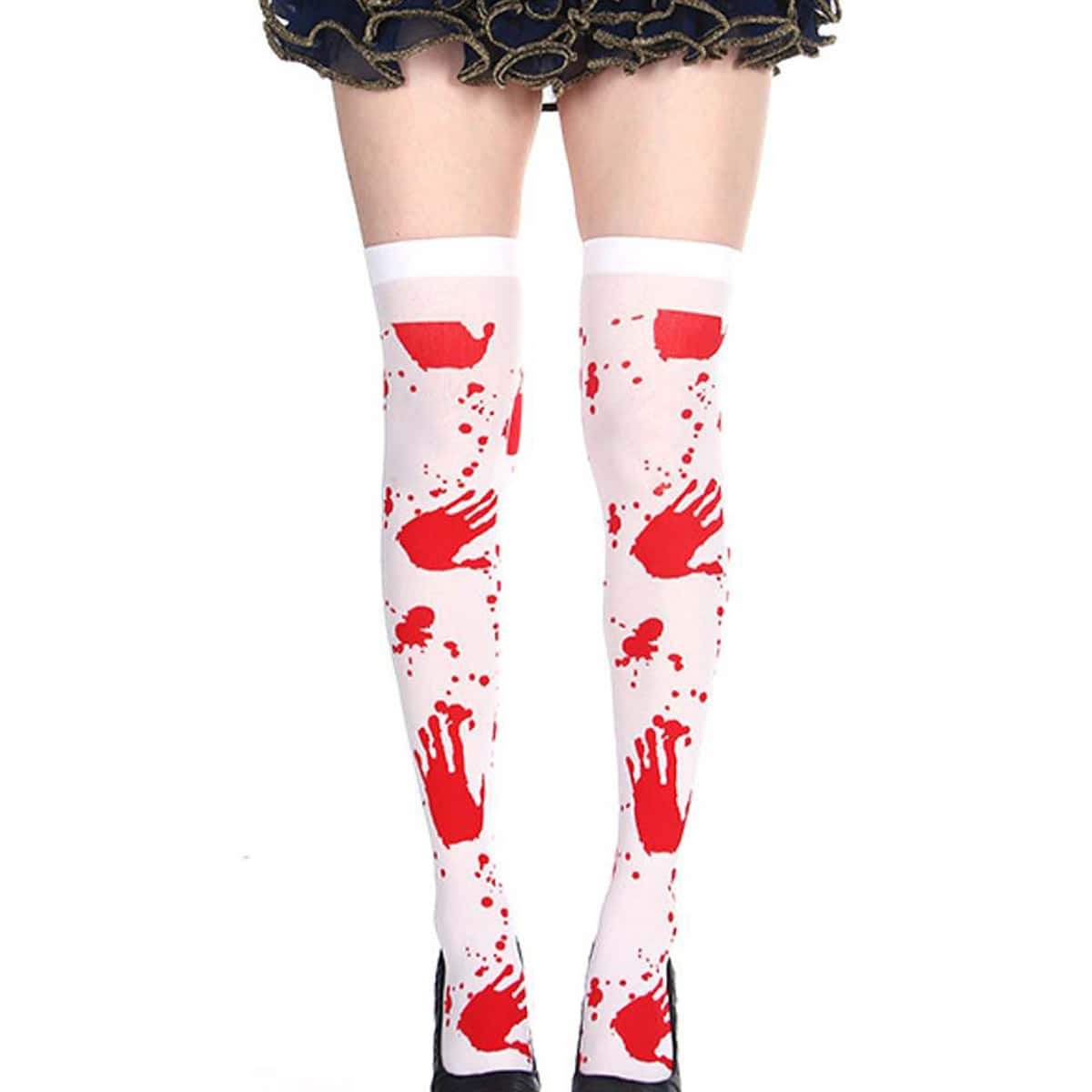 

Halloween Blood handprint Overknee Length Socks, Red and white