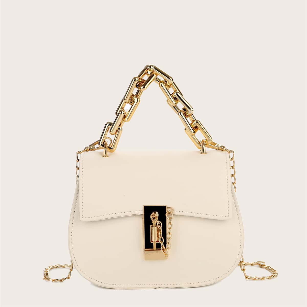 

Chain Handle Saddle Bag, Beige