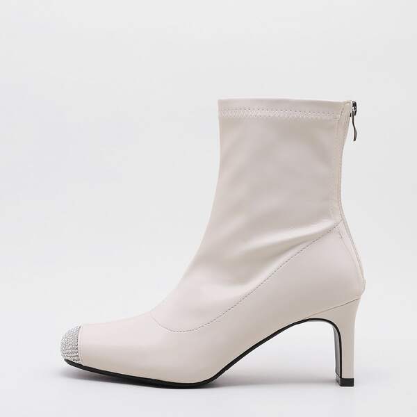

Rhinestone Decor Ankle Boots, Beige
