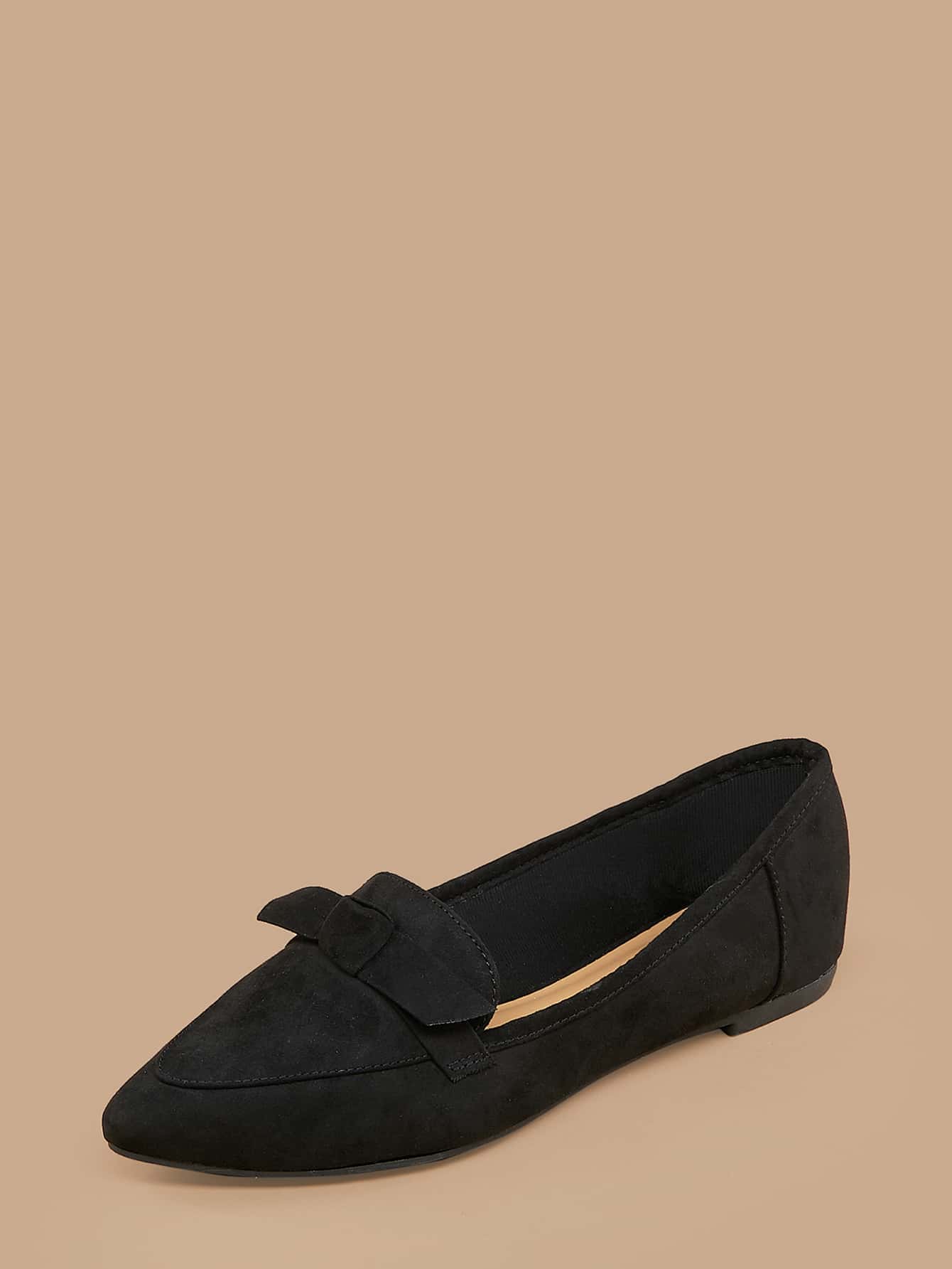 Bow Detail Pointed Toe Slip On Loafers