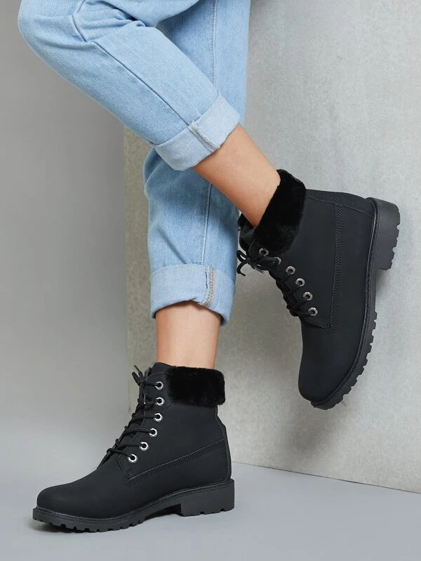 fuzzy lace up boots