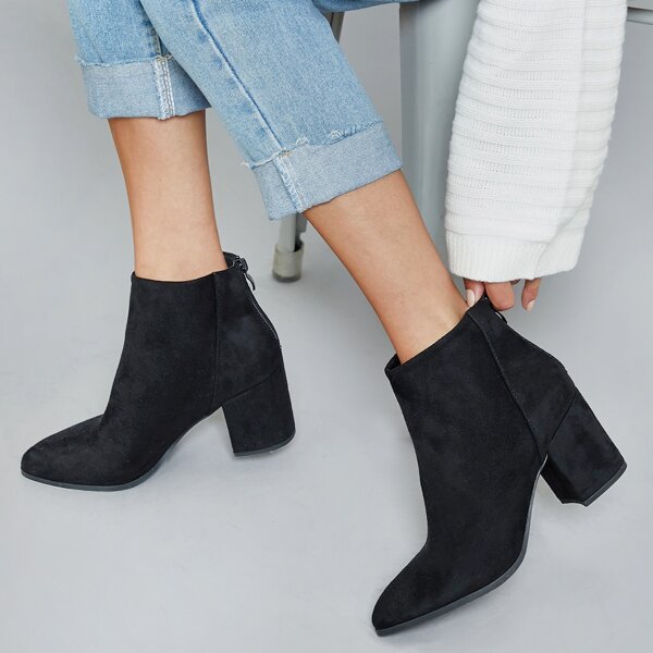

Faux Leather Zipper High Heel Ankle Booties, Black