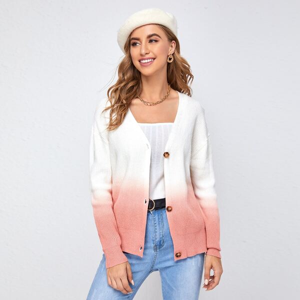

Button Placket Ombre Cardigan, Multicolor