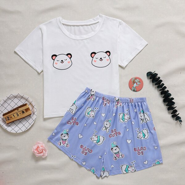 

Cartoon Graphic Pajama Set, Multicolor