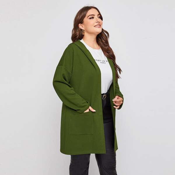 

Plus Dual Pocket Hooded Coat, Green