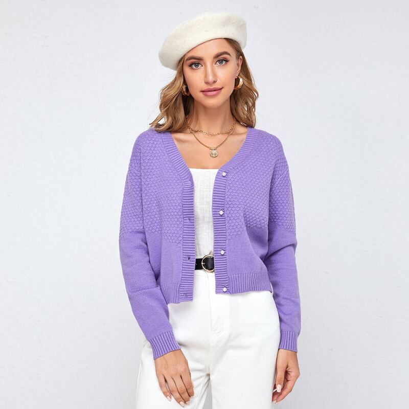

Single Breasted Solid Cardigan, Violet purple