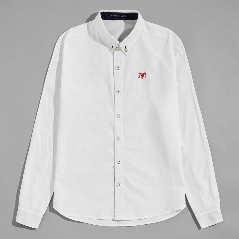

Guys Graphic Print Button Down Shirt, White