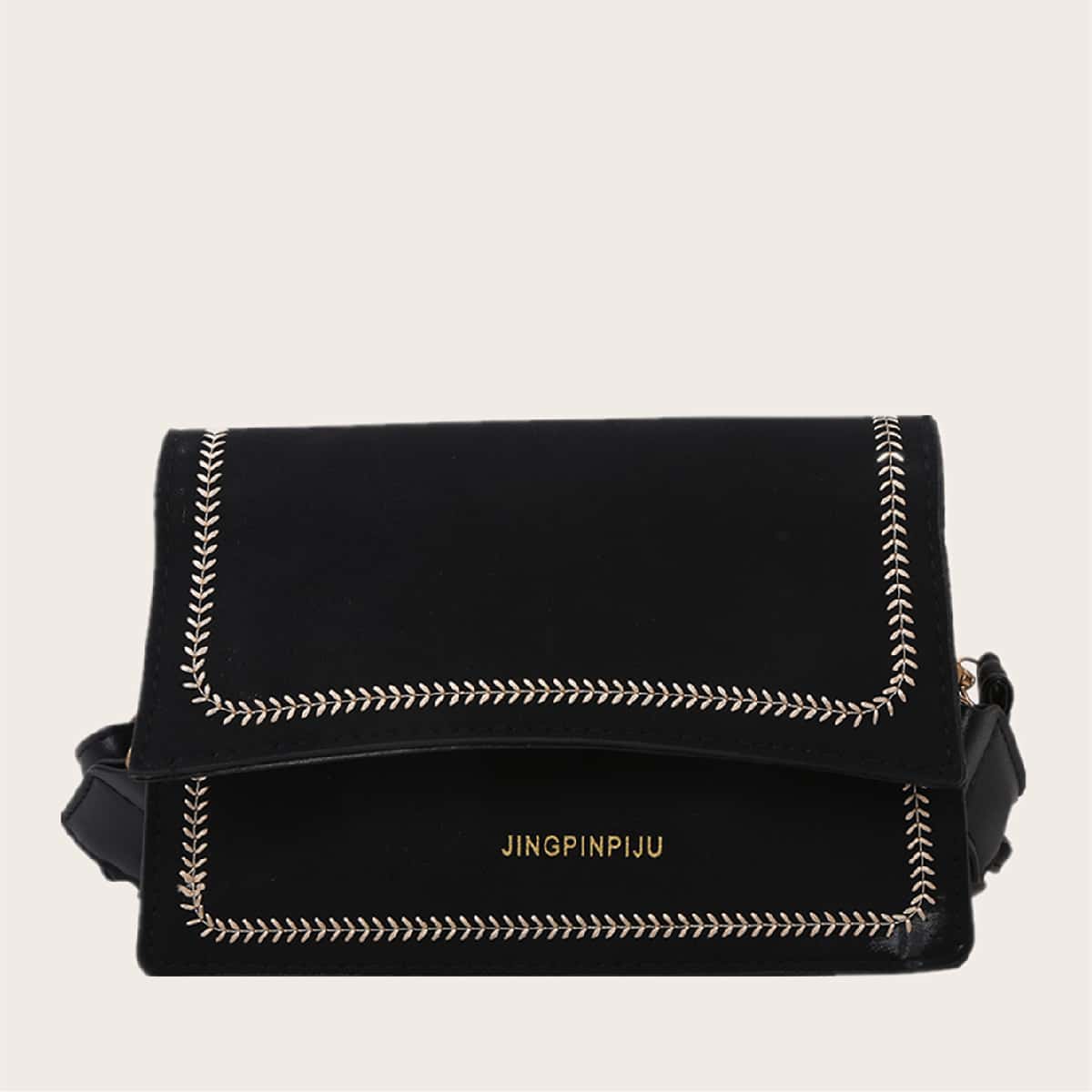 

Embroidered Detail Shoulder Bag, Black