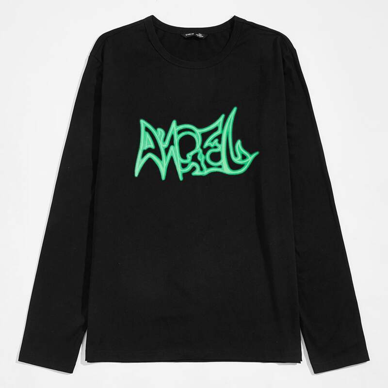 

Men Graphic Print Drop Shoulder Tee, Black