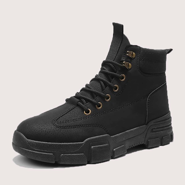 

Men Lace-up Front Combat Boots, Black