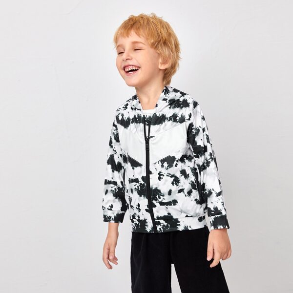 

Toddler Boys Tie Dye Zip Up Hooded Jacket, Black and white