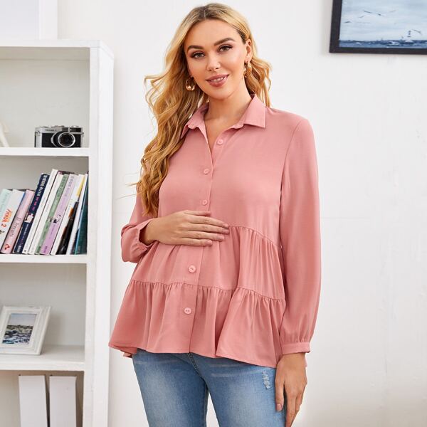 

Maternity Bishop Sleeve Smock Blouse, Coral pink