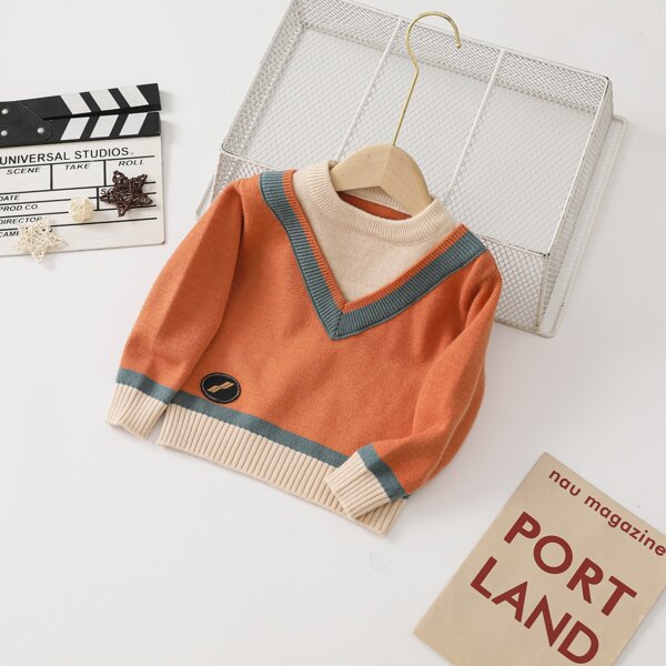 

Toddler Boys Color Block Mock Neck Sweater, Burnt orange