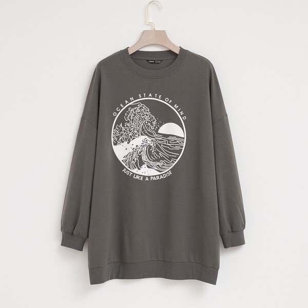 

Drop Shoulder Letter Graphic Sweatshirt, Dark grey