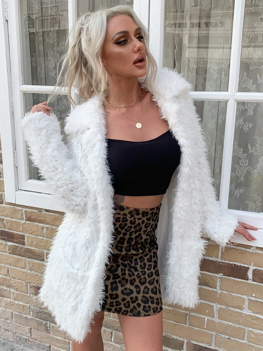 Eilly Bazar Solid Teddy Coat - White - View 1