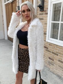 Eilly Bazar Solid Teddy Coat - White - View 3