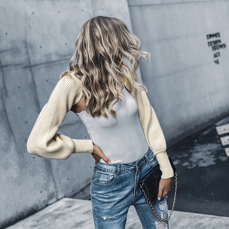 

High Neck Super Crop Sweater, Beige