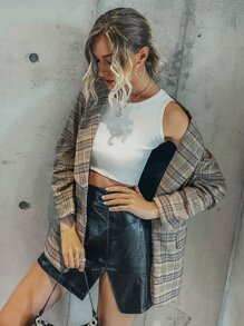 SHEIN BIZwear Kẻ sọc Khăn quàng Chi tiết về Flap Áo vest Trang phục làm việc - Nhiều màu - Xem 4
